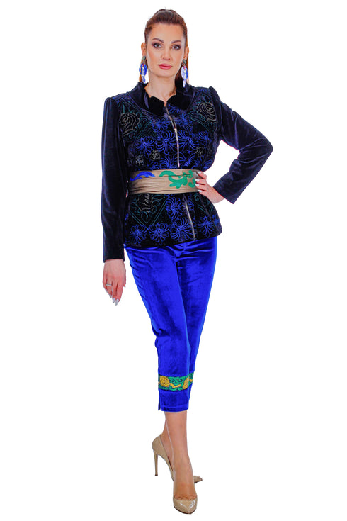 Jacheta catifea cu broderie